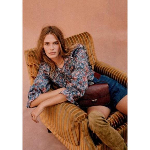 💕SEZANE💕 West Shirt Ranch Marine Multi-Color Paisley Floral Print FR 38 = US 6 - Picture 6 of 16